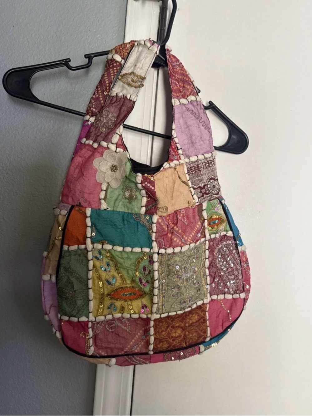 Vintage Pier 1 Purse Tote Bag patchwork sequins embroidered hippie Purse